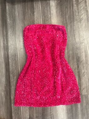 Fashion Nova Hot Pink Strapless Sequin Dress